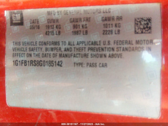 Chevrolet Camaro 1lt 2016 1G1FB1RS8G0185142 Image 9