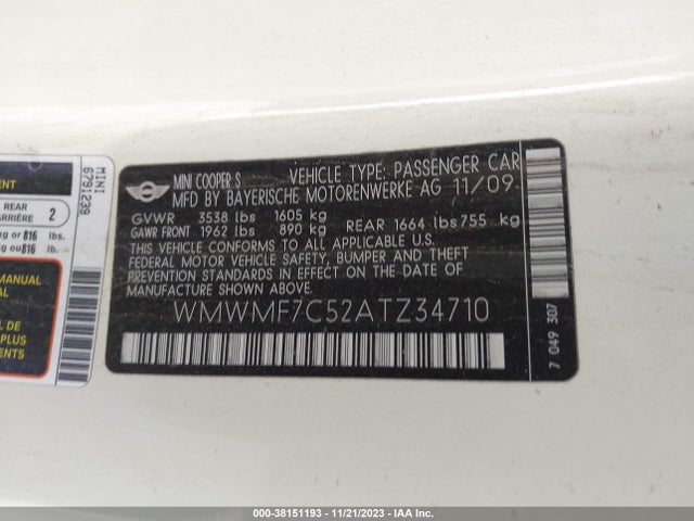 2010 MINI COOPER S WMWMF7C52ATZ34710 Photo 8