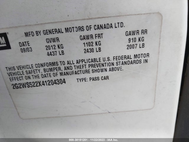 2004 PONTIAC GRAND PRIX GT2 VIN: 2G2WS522X41204304