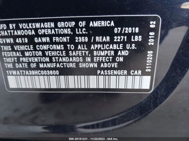 1VWAT7A39HC003600 Volkswagen Passat 1.8t S