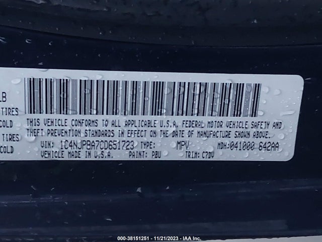 38151251 :رقم المزاد ، 1C4NJPBA7CD651723 vin ، 2012 Jeep Patriot Sport مزاد بيع