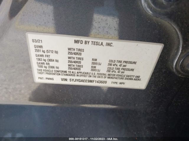 2021 TESLA MODEL Y 5YJYGAEE9MF143609 Photo 8