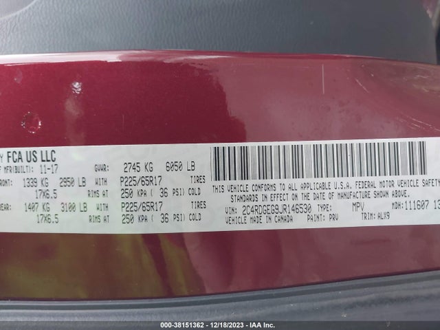 Dodge Grand Caravan Gt 2018 2C4RDGEG9JR146530 Image 9