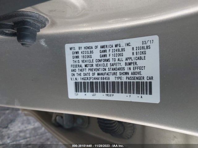 Honda ACCORD LX 2017 1HGCR2F34HA198458 Image 9