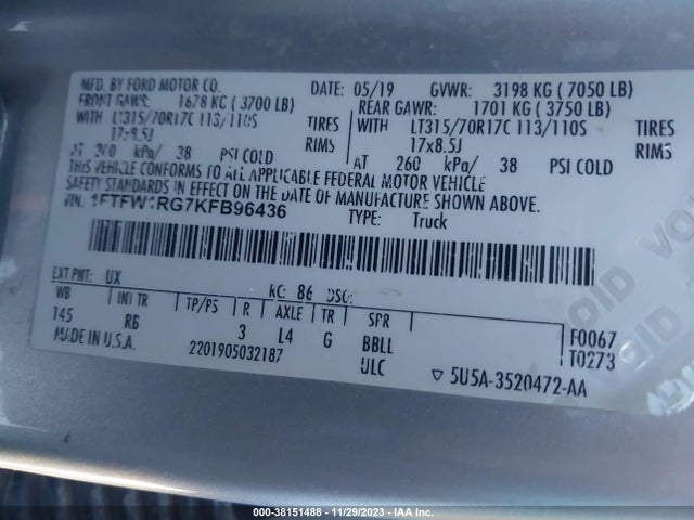 Ford F-150 Raptor 2019 1FTFW1RG7KFB96436 Image 9
