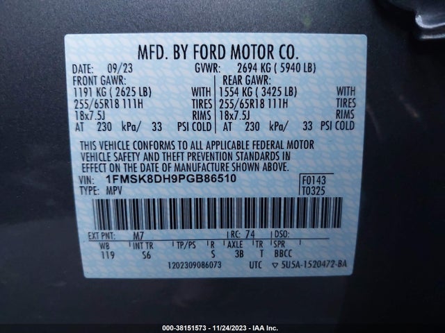 Ford EXPLORER XLT 2023 1FMSK8DH9PGB86510 Image 9
