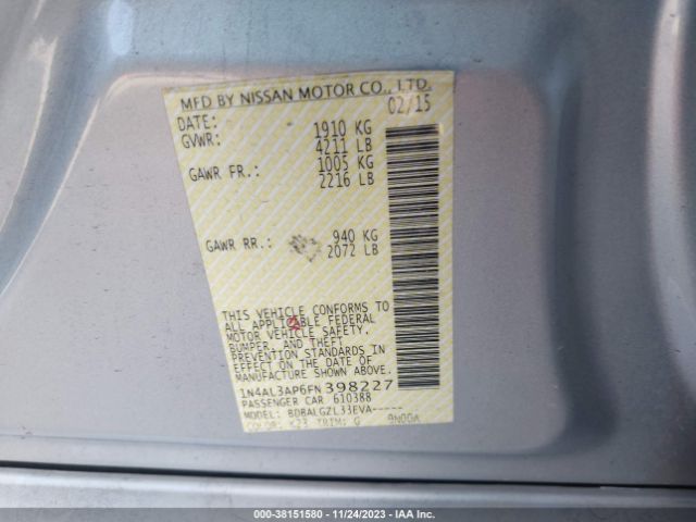 1N4AL3AP6FN398227 Nissan Altima 2.5 Sl/2.5 Sv/2.5/2.5 S