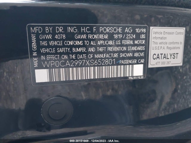 1999 PORSCHE 911 WP0CA2997XS652801 Photo 8