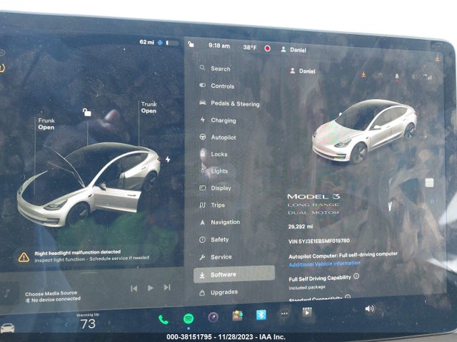 2021 TESLA MODEL 3 LONG RANGE DUAL MOTOR ALL-WHEEL DRIVE VIN: 5YJ3E1EB5MF019780