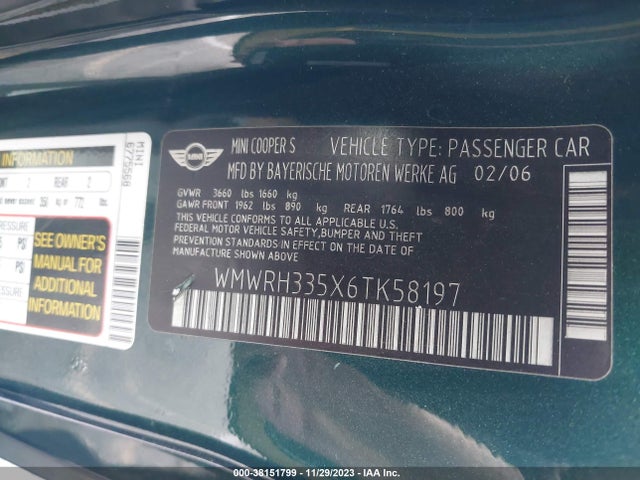 2006 MINI COOPER S WMWRH335X6TK58197 Photo 8