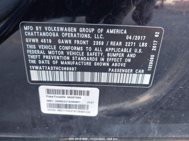 1VWAT7A37HC069997 Volkswagen Passat 1.8t S