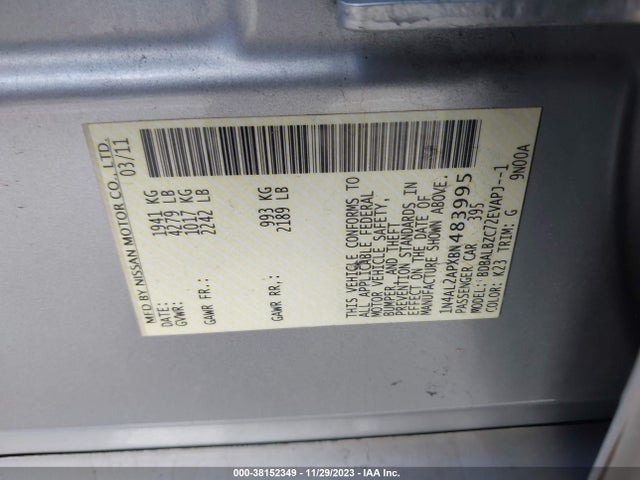 2011 NISSAN ALTIMA 2.5 S VIN: 1N4AL2APXBN483995