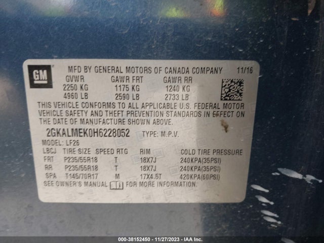 2017 GMC TERRAIN SLE-1 VIN: 2GKALMEK0H6228052