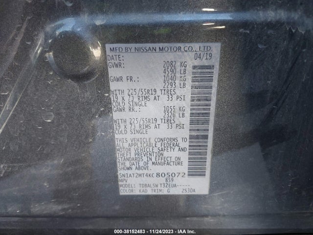 Продаж на аукціоні авто 2019 Nissan Rogue Sl, vin: 5N1AT2MT4KC805072, номер лоту: 38152483