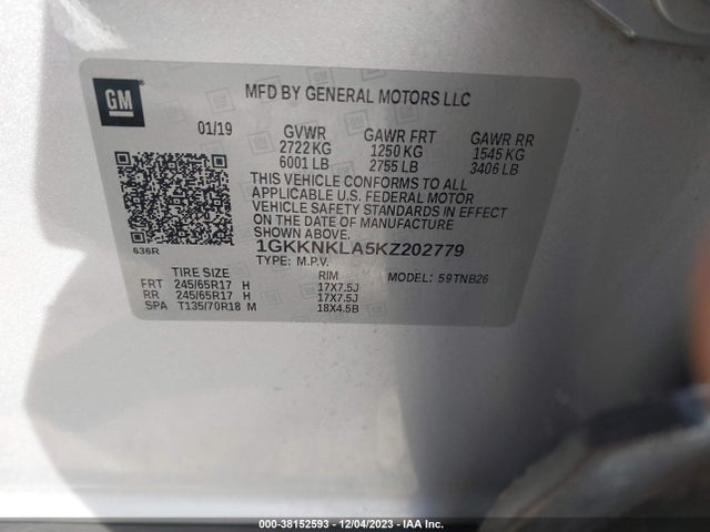 GMC Acadia Sle-1 2019 1GKKNKLA5KZ202779 Image 9