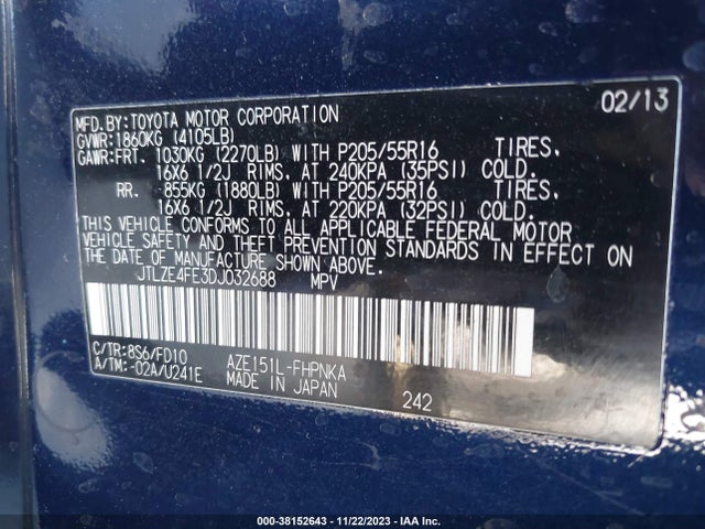 2013 SCION XB VIN: JTLZE4FE3DJ032688