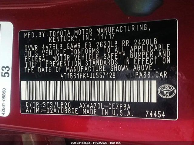 2018 TOYOTA CAMRY XSE VIN: 4T1B61HK4JU557129