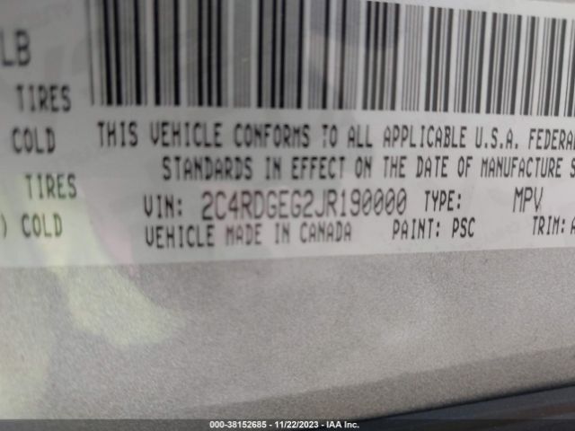 2C4RDGEG2JR190000 Dodge Grand Caravan Gt