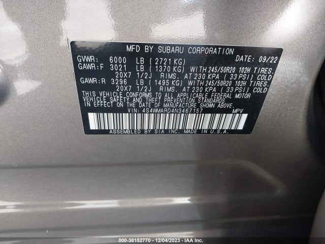 Subaru Ascent Touring 2022 4S4WMARD4N3467157 Image 9