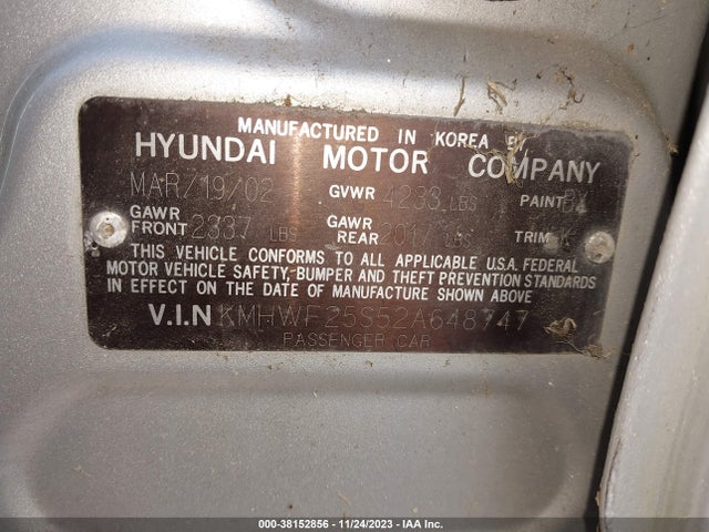 2002 HYUNDAI SONATA BASE A4/BASE M5 VIN: KMHWF25S52A648747