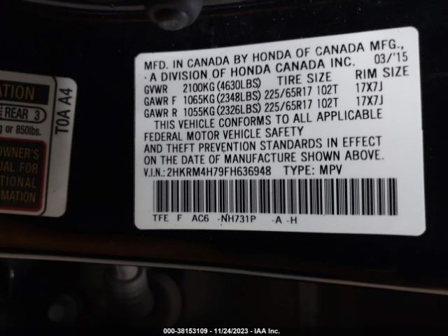 2HKRM4H79FH636948 Honda Cr-v Ex-l