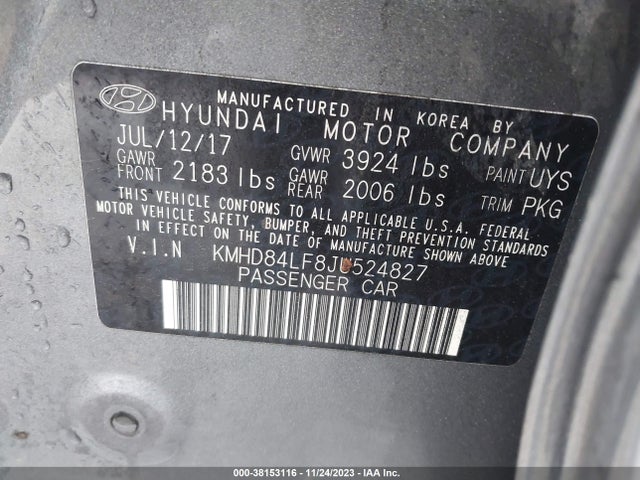 2018 HYUNDAI ELANTRA LIMITED VIN: KMHD84LF8JU524827