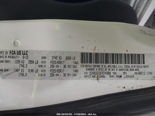 2015 DODGE GRAND CARAVAN R/T VIN: 2C4RDGEG5FR747683