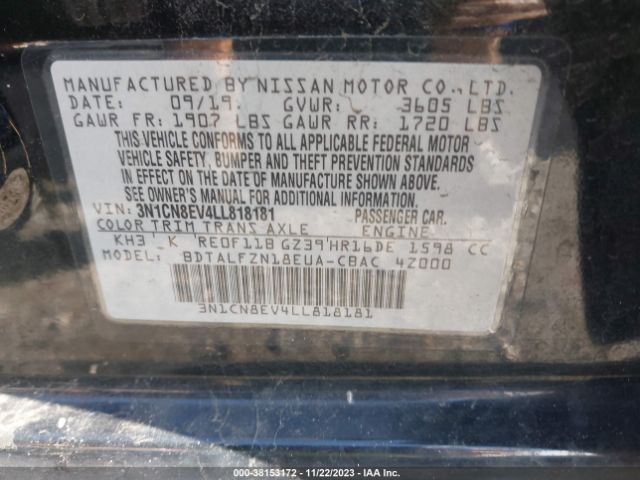3N1CN8EV4LL818181 Nissan Versa Sv Xtronic Cvt