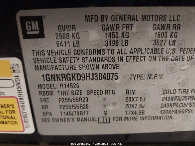 Chevrolet Traverse 1lt 2017 1GNKRGKD9HJ304075 Image 9