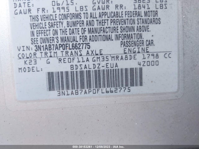 Nissan SENTRA SV 2015 3N1AB7AP0FL662775 Image 9