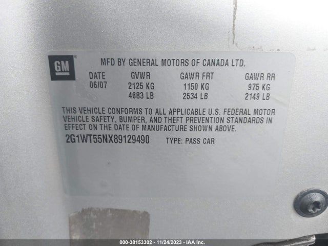 2008 CHEVROLET IMPALA LT VIN: 2G1WT55NX89129490