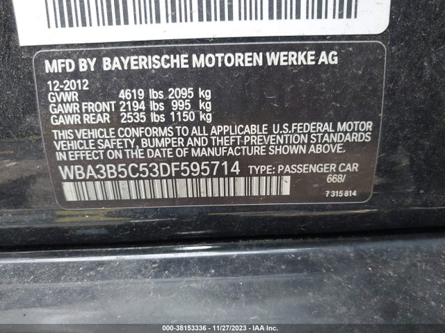 2013 BMW 328I XDRIVE VIN: WBA3B5C53DF595714