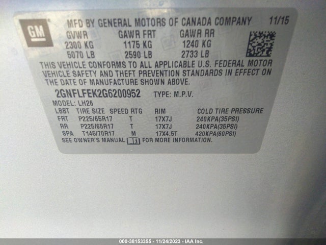 Chevrolet EQUINOX LT 2016 2GNFLFEK2G6200952 Image 9