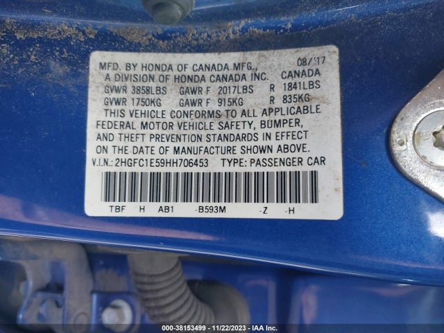 Honda CIVIC SI 2017 2HGFC1E59HH706453 Image 9