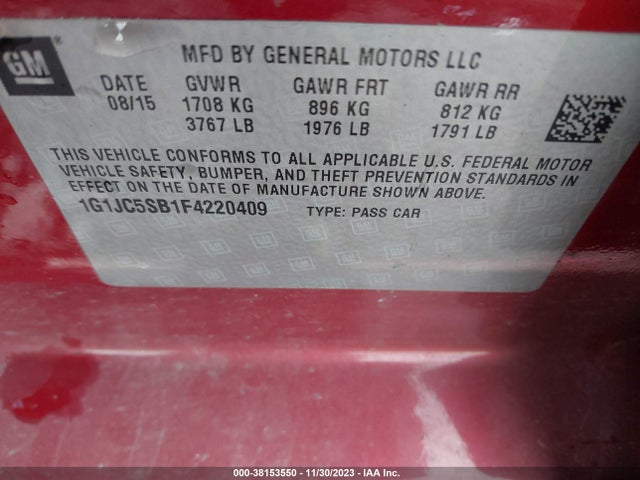 Chevrolet Sonic Lt Auto 2015 1G1JC5SB1F4220409 Image 9