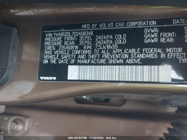 2013 VOLVO XC60 3.2/3.2 PLATINUM/3.2 PREMIER/3.2 PREMIER PLUS VIN: YV4952DL7D2408348