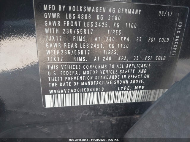 WVGAV7AX0HK044618 Volkswagen Tiguan 2.0t/2.0t S