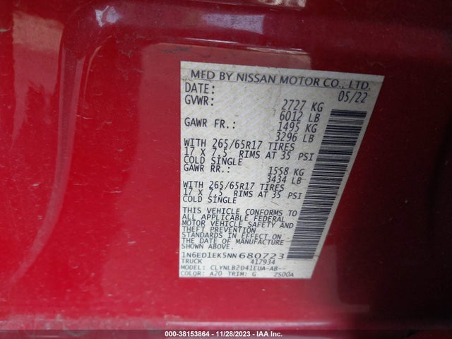 Nissan Frontier Sv 4x4 2022 1N6ED1EK5NN680723 Image 9