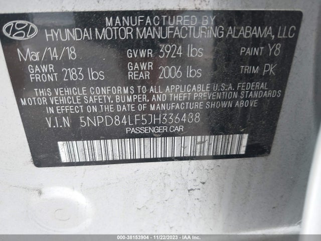2018 HYUNDAI ELANTRA VALUE EDITION VIN: 5NPD84LF5JH336488