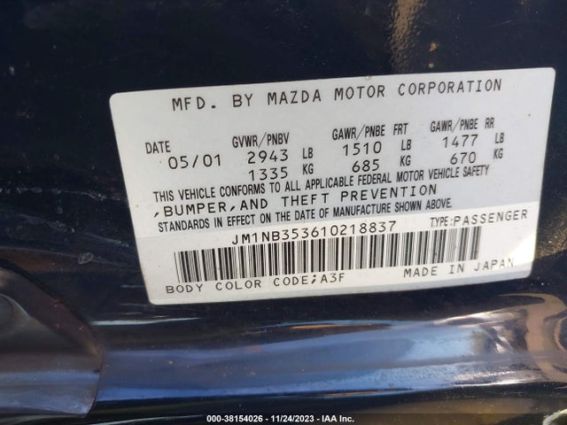 2001 MAZDA MX-5 MIATA SE SPECIAL EDITION/LS VIN: JM1NB353610218837