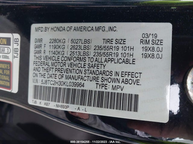 Acura Rdx Standard 2019 5J8TC2H30KL039964 Image 9