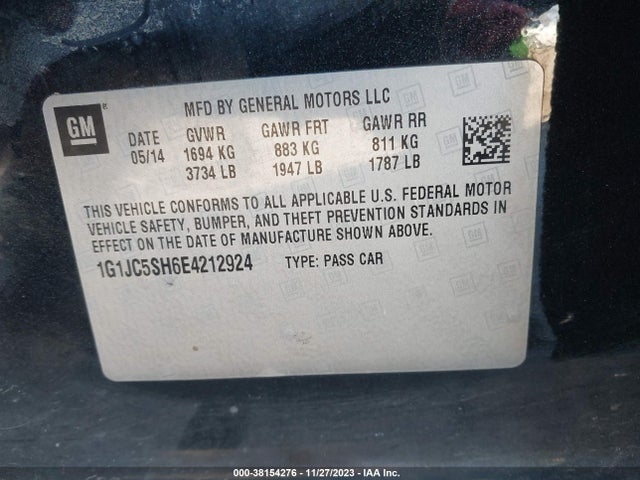 Chevrolet Sonic Lt Auto 2014 1G1JC5SH6E4212924 Image 9