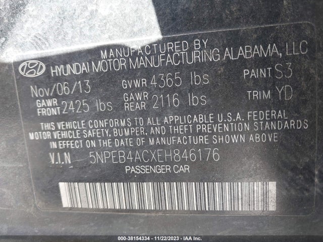 Hyundai SONATA GLS 2014 5NPEB4ACXEH846176 Image 9