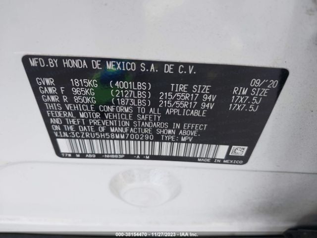 3CZRU5H58MM700290 Honda Hr-v 2wd Ex