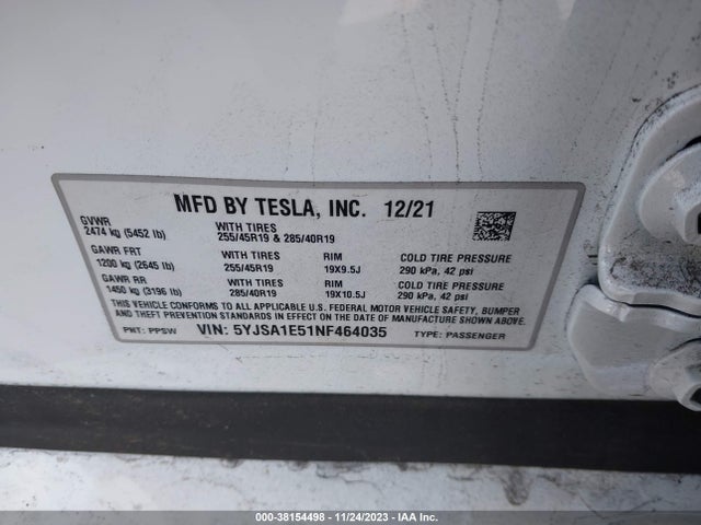 2022 TESLA MODEL S 5YJSA1E51NF464035 Photo 8