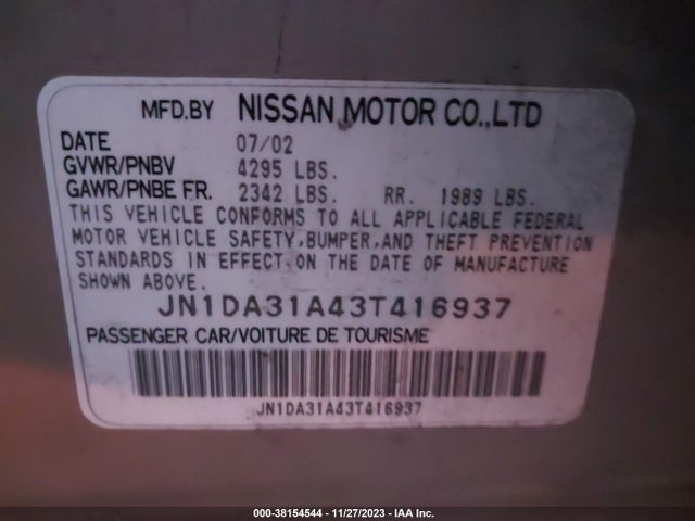 2003 NISSAN MAXIMA GLE VIN: JN1DA31A43T416937