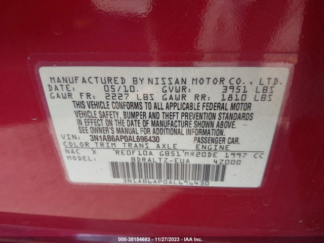 2010 NISSAN SENTRA 2.0S VIN: 3N1AB6AP0AL696430