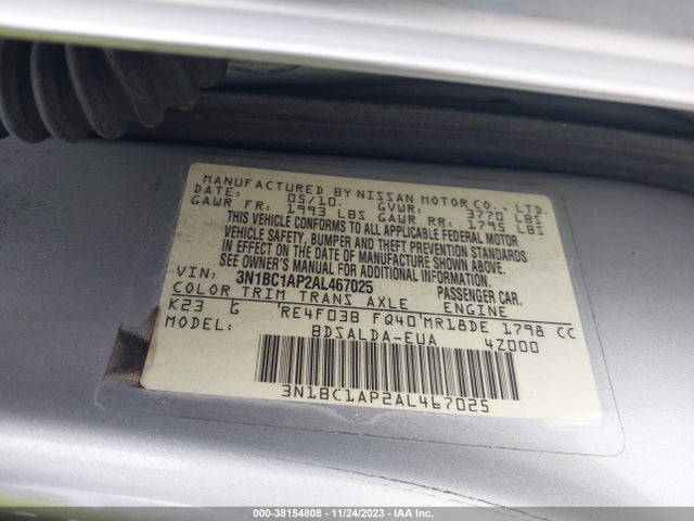 2010 NISSAN VERSA 1.8S VIN: 3N1BC1AP2AL467025