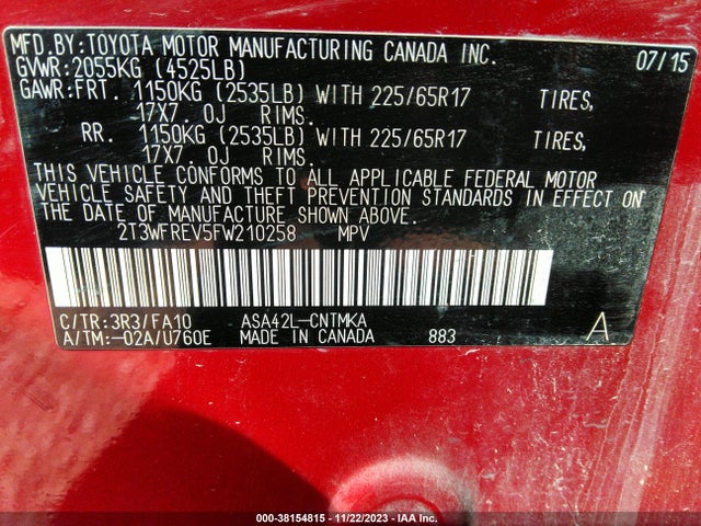 Toyota Rav4 Xle 2015 2T3WFREV5FW210258 Image 9