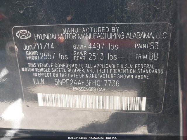 Hyundai Sonata 2.4l Se 2015 5NPE24AF3FH017736 Image 9